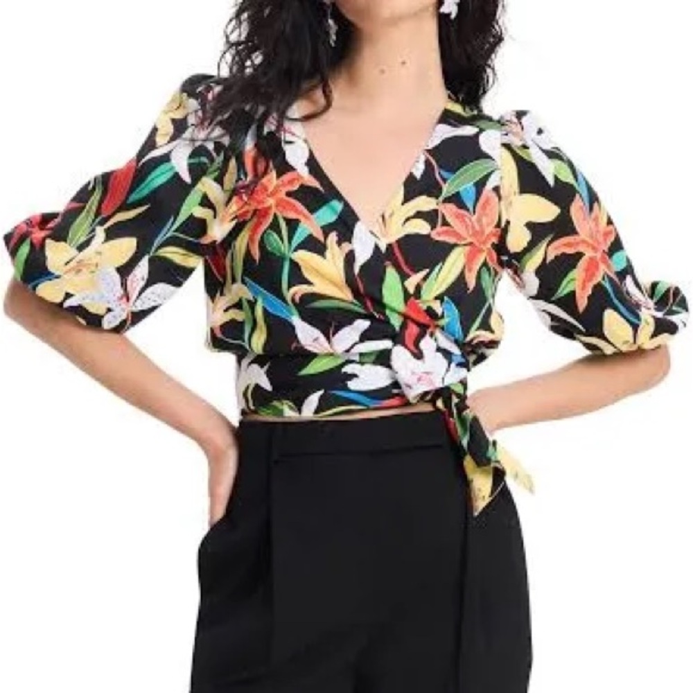 KATE SPADE women’s Summer Lilies Floral-Print Wrap Top